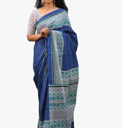 TROPWEAR Ethnic Motifs Block Print Pure Cotton Saree-picture-46