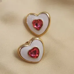 DKane Designs Gold-Plated Stones Studded Heart Shaped Studs-56