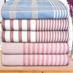 Athom Living Maroon & Blue 5 Pieces Striped Cotton 210 GSM Bath Towels-image-54