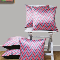 ANS Pink & Grey Set of 5 Geometric Square Cushion Covers image 1