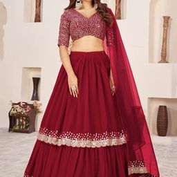 FABPIXEL Embroidered Sequinned Semi-Stitched Lehenga & Unstitched Blouse With Dupatta-22