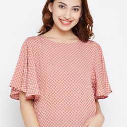Style Quotient Women Dusty Pink & White Checked Top-19