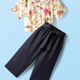 CrayonFlakes Girls Printed Peter Pan Collar Pure Cotton Shirt With Palazzo-picture-20