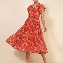 KALINI Women Printed Flared Sleeve Georgette Fit & Flare Midi Dress-image-58