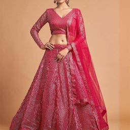 ODETTE Embroidered Sequinned Net Semi-Stitched Lehenga & Blouse With Dupatta image 1
