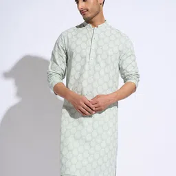 indus route by Pantaloons Paisley Printed Mandarin Collar Pure Cotton Straight Kurta-image-46