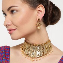 Zaveri Pearls Gold-Toned Stone-Studded Jewellery Set-0