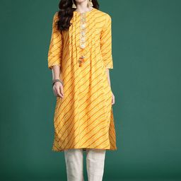 Indo Era Leheriya Printed Mirror Work Pure Cotton Kurta-picture-19