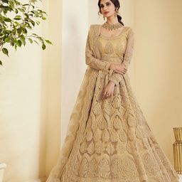 Aika Women Floral Embroidered Net Semi-Stitched Gown-image-25