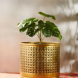 Fabindia Hammered Crafts Gold Toned Textured Metal Floor Planter-picture-24