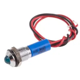 RS PRO Blue Panel Mount Indicator 220V AC, Mounting Hole Size 8 mm, Termination Type Lead Wires, IP Rating IP67, Model No 7239628-1