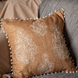 ALCOVE Beige & Gold-Toned Ethnic Motifs Square Cushion Covers-image-78