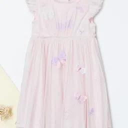 max Girls Floral Self Design Round Neck Fit & Flare Dress-picture-4