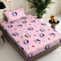 Myntra Elegant Homes Pink & Blue Printed 400 TC Single Bedsheet- 2.25 m x 1.50 m-image-91