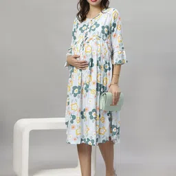 Mammas Maternity Women Floral Print Flared Sleeve Maternity A-Line Midi Dress-image-29