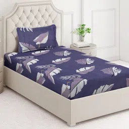 Arrabi Purple & White Floral Printed 350 TC Single Bedsheet Set 2.15 m x 1.5 m-image-79