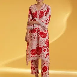 KALINI Floral Printed V-Neck Regular Kurta with Trousers-26