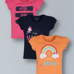 Plum Tree Pack Of 3 Half Sleeves Magic Print Tees - Pink Orange Blue-image-80