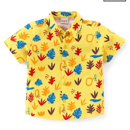 Babyhug Cotton Knit Half Sleeves Regular Collar Shirt Leaves Print- Yellow-image-13