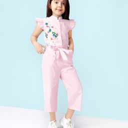 Naughty Ninos Frill Cap Sleeves Placement Garden Flowers Embroidered Jumpsuit - Pink-image-92