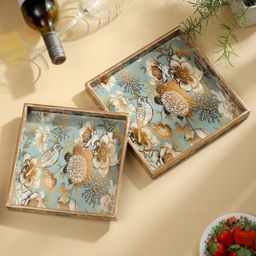 Duli Square Enamel Coated Multipurpose Serving Trays for Home and Dining Table - Set of 2-13