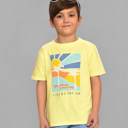 Mi Arcus Cotton Half Sleeves Nature Detailed Tee - Lemon Yellow-image-5