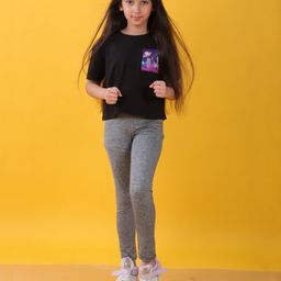 Anthrilo Half Sleeves Planet Printed Tee With Solid Leggings - Black-image-10