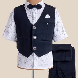 JASH KIDS Cotton Woven Full Sleeves Printed 3 Piece Party Suit with Bow - Navy Blue-picture-39