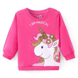 Doodle Poodle 100% Cotton Knit Full Sleeves Sweatshirt With Glitter Unicorn Print - Pink-image-83