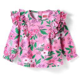 Babyhug Rayon Woven Full Peasent Sleeves Top With Floral Print & Frill Detailing - Pink-image-36