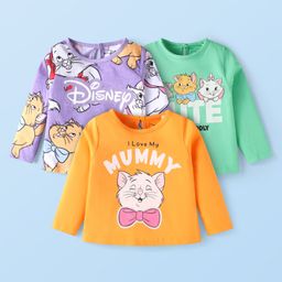 Babyhug Disney Single Jersey Knit Full Sleeves T-Shirts With Aristocats Marie Graphics Pack of 3 - Yellow Purple & Green-image-27