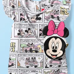 Babyhug Disney Single Jersey Knit Half Sleeves T-Shirt & Sling Bag With Frill Detailing Minnie Mouse Print - White-picture-16
