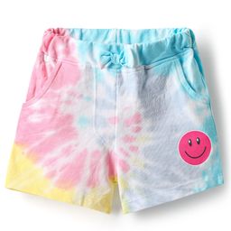 Babyhug Cotton Knit Shorts With Bow Applique Tie & Dye Print - Light Blue-image-100