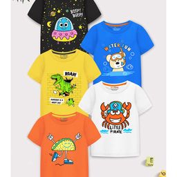 Trampoline Pack Of 5 Half Sleeves Little Pirate & Water Fun Text Printed Tees - Multi Colour-image-43