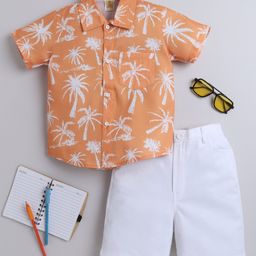 Aww Hunnie Half Sleeves Coconut Trees Printed Shirt With Shorts Set - Orange-picture-23