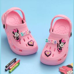 Disney by Yellow Bee Solid Perforated Clogs With Mickey & Friends Featuring Minnie Mouse Designed Charms - Light Pink-image-91