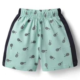 Taeko Single Jersey Knit Knee Length Shorts With Tennis Print - Turquoise-picture-1