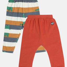 MINI KLUB Cotton Pack Of 2 Dinosaur & Bear Patch Detailed Pants - Brown & Red-image-85