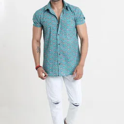 Style Matters Men Standard Fit Spread Collar Conversational Printed Cotton Casual Shirt-image-40