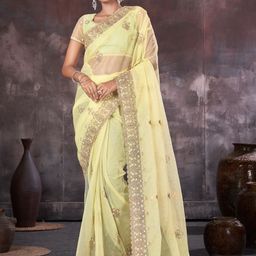 KALINI Ethnic Motifs Embroidered Organza Saree with Blouse Piece-image-34
