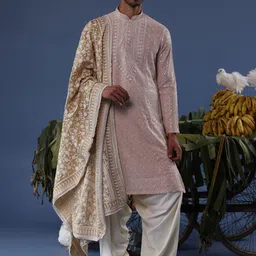 KALPRAAG Floral Embroidered Thread Work Georgette Kurta With Patiala And Dupatta-image-76