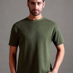 String Scape Men Waffle Textured Crew NeckCombed Cotton T-Shirt-image-18