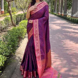 all about you Woven Design Zari Silk Blend Kanjeevaram Saree-image-81