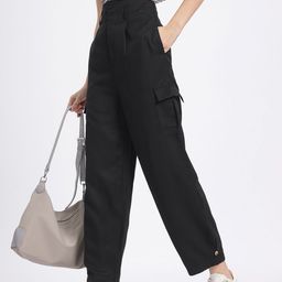 glitchez Women Stride in Style Pleated Detail High-Rise Cargo Style Trousers-picture-2