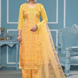 MANVAA Floral Embroidered Beads & Stones Organza Unstitched Dress Material-image-57