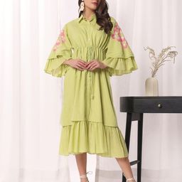 DRESOUL Women Bell Sleeve Fit & Flare Midi Dress-image-31