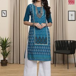 HERE&NOW Selection Of 2 Ethnic Motifs Printed Round Neck Straight Kurta-picture-20