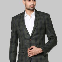 Park Avenue Men Green & Navy Blue Checked Single-Breasted Formal Blazer-image-72