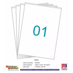 Sticker Bazaar M3 Inkjet/Laser Labels A4 Size White, MI 2 (100 Sheet) image 2
