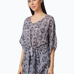 IX IMPRESSION Black & White Print Georgette Kaftan Top image 4